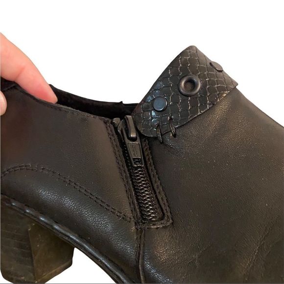 Rieker black genuine soft leather zipper round toe heeled shoes size 9 VGUC - Picture 5 of 9